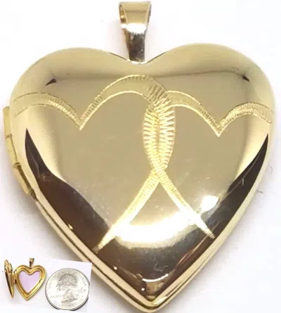 Pre-owned Handmade Gold Locket Heart Love Pendant Real Solid 14k Charm Yellow Necklace Gift Her 1" In Yellow Gold