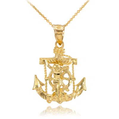 Pre-owned Handmade Gold Mariner Crucifix Anchor Cross Pendant Necklace In Yellow Gold