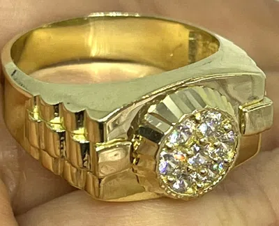 Pre-owned Handmade Gold Mens Ring Band 10k Solid Cz Presidential Rollie Fine Jewelry 8 6 7 9 10 In Yellow