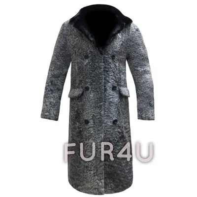 Pre-owned Handmade Gray Real Persian Lamb Fur Long Coat All Sizes & 42" Length Mink Fur Collar