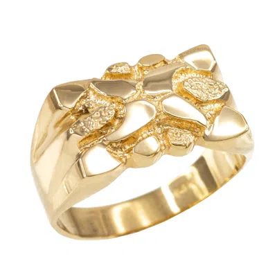 Pre-owned Handmade High Polish Gold Textured Mens Nugget Ring In Yellow Gold