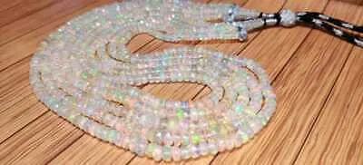 Pre-owned Handmade High Quality Ethiopian Opal Beads Necklace 5 Line Starnd 18 Inches Necklace In White