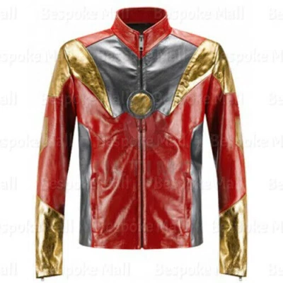 Pre-owned Handmade Iron Man Hollywood Movie Red Golden Style Real Cowhide Leather Jacket-521