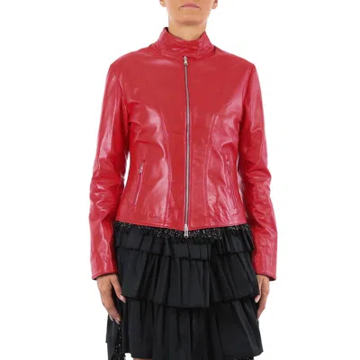 Pre-owned Handmade Italian  Women Genuine Lamb Leather Simple Jacket Red