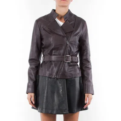 Pre-owned Handmade Italian  Women Genuine Leather Biker Asymmetric Jacket Brown Distressed
