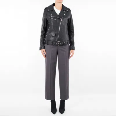 Pre-owned Handmade Italian  Women Genuine Leather Biker Jacket Grainy Black