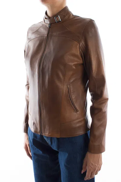 Pre-owned Handmade Italian  Women Lambskin Leather Jacket Slim Fit Tan Brown Distressed