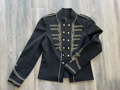 Pre-owned Handmade Karen Millen Drummer Boy Jacket In Black Wool With Gold Embroidery