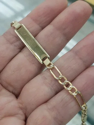 Pre-owned Handmade Kid Unisex 10k Yellow Gold Figaro Id Baby Bracelet 5.75 Inch