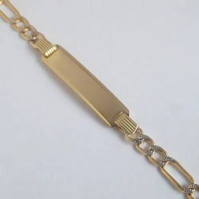 Pre-owned Handmade Kid Unisex 10k Yellow Gold Figaro Id Baby Bracelet 6 Inch Long 6 Mm Wide