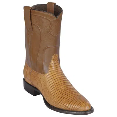 Pre-owned Handmade Los Altos Genuine W/zipper Saddle Teju Lizard Roper Boots Round Toe 69z0753 In Yellow