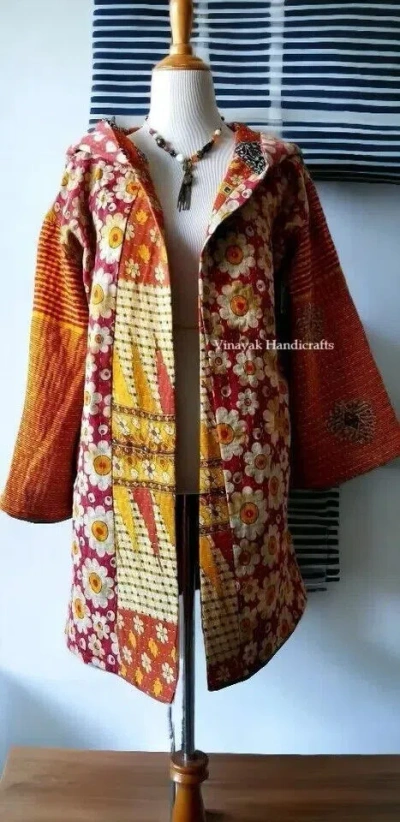 Pre-owned Handmade Lot 10pc Vintage Kantha Hand Crafted Cotton Long Jacket Indian  Coat In Multicolor