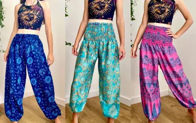 Pre-owned Handmade Lot Of 25 Pcs Indian Vintage Silk Sari Boho Harem Trousers Women Gypsy Pants In Multicolor