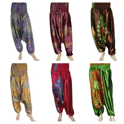 Pre-owned Handmade Lot Of 25 Pcs Indian Vintage Silk Sari Boho Harem Trousers Women Gypsy Pants In Multicolor