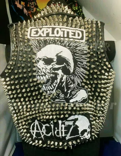 Pre-owned Handmade Mad Max Exploited Men Black Punk Full Studded Patches Motorcycle Leather Vest