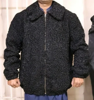Pre-owned Handmade Made To Order Black Real Persian Lamb Fur B3 Bomber Free Style Coat All Sizes