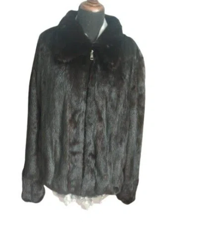 Pre-owned Handmade Man's Mink Fur Jacket 2xl 3xl Snow White Russian Sable Fur Chinchilla Fur Collar In Black
