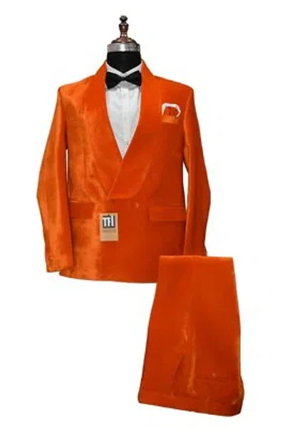 Pre-owned Handmade Man Orange Velvet Suits Designer Wedding Dinner Party Wear Suits (coat + Pant)