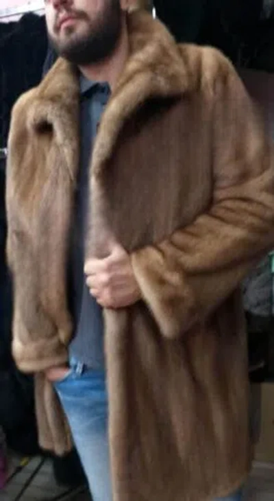 Pre-owned Handmade Man's Real Mink Fur 40" Long Coat All Sizes Upto 2xl In Brown
