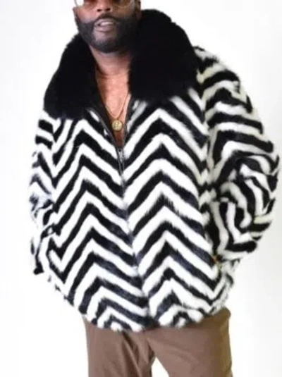 Pre-owned Handmade Man's Real Mink Fur Golden Black Zic Zac Design Jacket Coat All Sizes Pre Sale