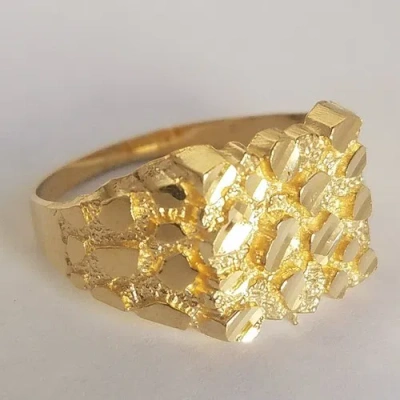Pre-owned Handmade Man's Solid 14k Yellow Gold Nugget Ring S 9 10 11 12