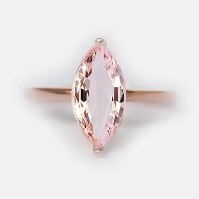 Pre-owned Handmade Marquise Cut Morganite Engagement Ring, Morganite Diamond Ring, Rose Gold Ring In Pink