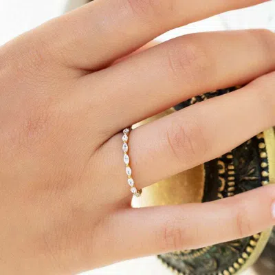Pre-owned Handmade Marquise Diamond Eternity Band / 14k Gold Eternity Diamond Engagement Ring In White
