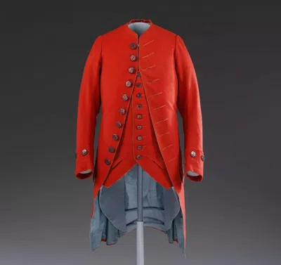 Pre-owned Handmade Men 1770th Red Victorian Costume Wool Frock Style Coat