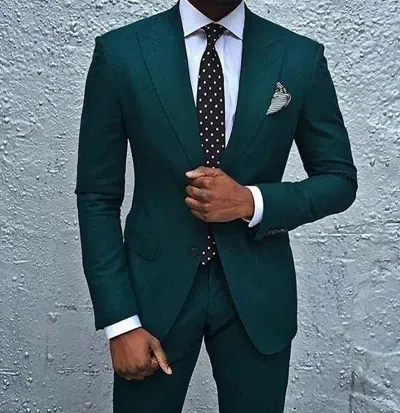 Pre-owned Handmade Men 2 Piece Gentleman Suit Tuxedo Slim Fit Formal Blazer Jacket And Pants In Green