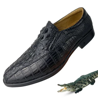 Pre-owned Handmade Men's Alligator Leather Loafer Size 13 Black Slip-on Classic Formal Dress Shoes