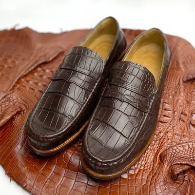 Pre-owned Handmade Men Alligator Leather Slip On Brown Genuine Crocodile Horsebit Loafer Us Size 14