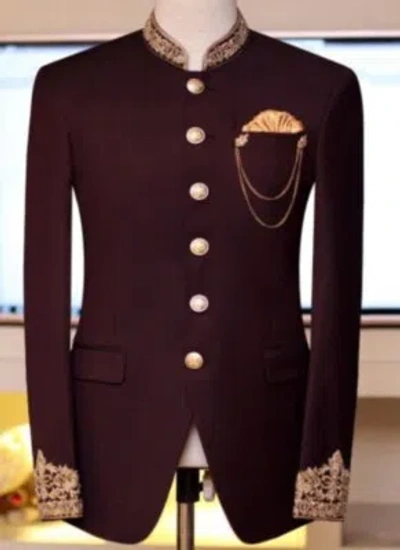 Pre-owned Handmade Men's Attractive Party Wear Jodhpuri Coat Formal Slim Fit Handwork Jacket Blazer In As Shown On Pic