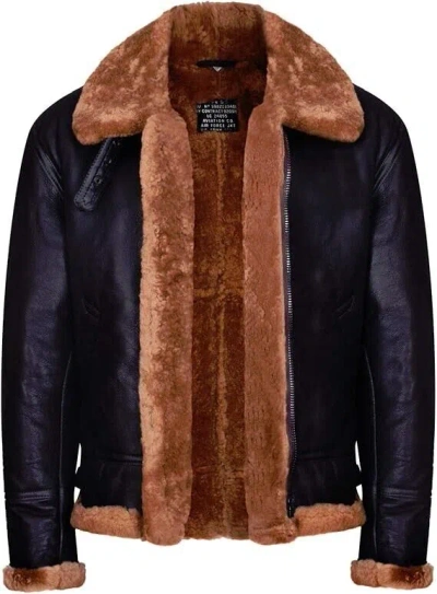 Pre-owned Handmade Men's Aviator Ginger Brown B3 Real Shearling Sheepskin Leather Bomber Flying Jac