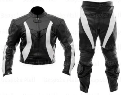 Pre-owned Handmade Men's Biker Motorcycle Racing Cowhide Leather Two Piece Suit Safety Pads-466 In Black