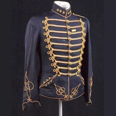 Pre-owned Handmade Men's Black British Military Jacket With Gold Braiding Men's Black Coat