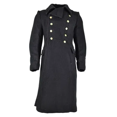Pre-owned Handmade Men's Black Long Overcoat 100% Real Original Wool Warm Winter Military Coat