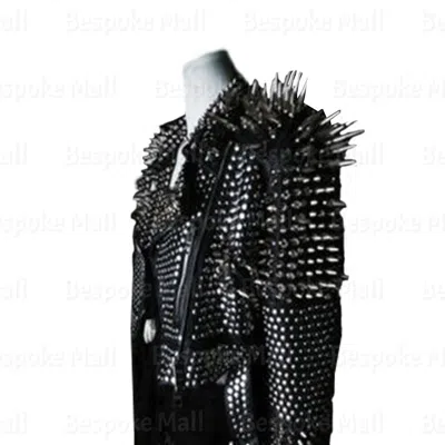 Pre-owned Handmade Men's Black Punk Silver Spiked Studded Cowhide Leather Brando Jacket-445
