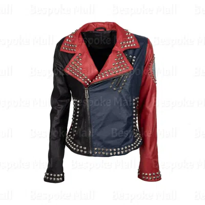 Pre-owned Handmade Men Black Silver Studded Punk Brando Style Cowhide Biker Leather Jacket-650