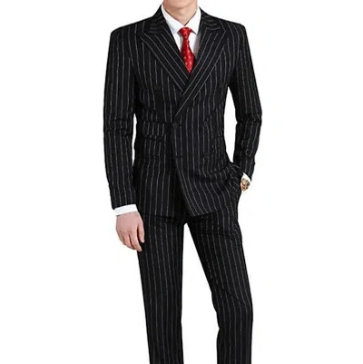 Pre-owned Handmade Men Black Stripes Suit Stylish Designer Wedding Casual Dinner Suits (coat+pant)