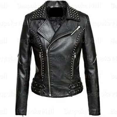 Pre-owned Handmade Men's Black Studded Punk Unique Brando Real Cowhide Biker Leather Jacket-699