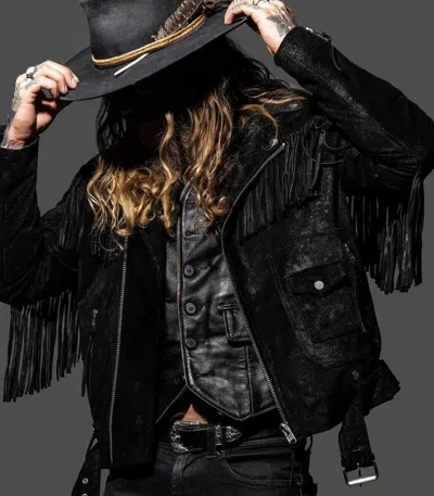 Pre-owned Handmade Men's Black Suede Fringe Tassel Accents, Jacket - Western Genuine Cow Leather,