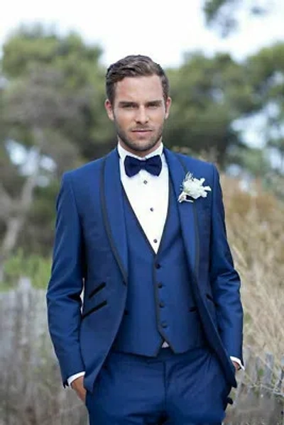 Pre-owned Handmade Men Blue Designer Wedding Grooms Stylish Dinner Suit (jacket+vest+pants)