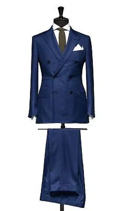 Pre-owned Handmade Men Blue Suit Double Breasted Designer Grooms Wedding Dinner Suits (coat+pants)