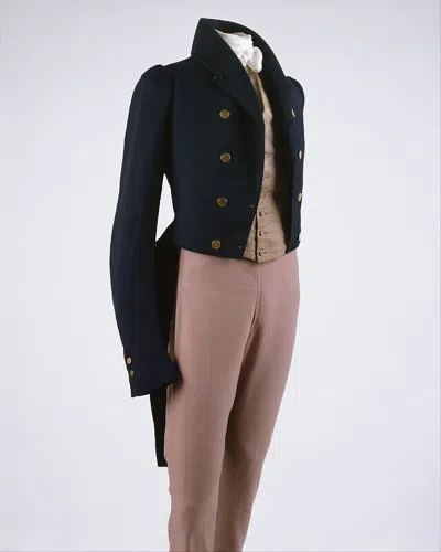 Pre-owned Handmade Men's Blue Wool Suit Coat And Breeches, Men's Napoleon Coat
