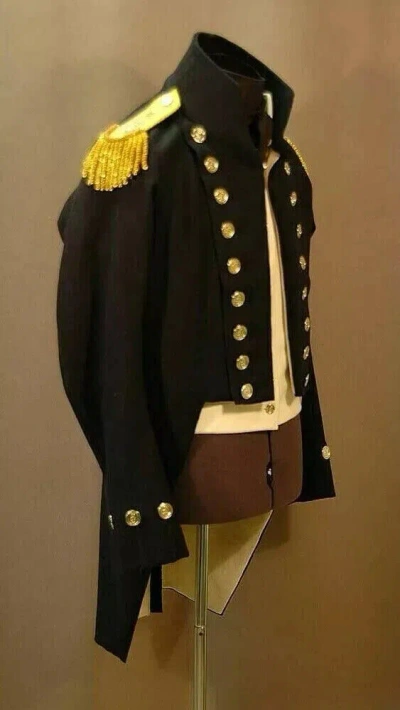Pre-owned Handmade Men's British Royal Navy Blue Wool Captain Officer Tailcoat