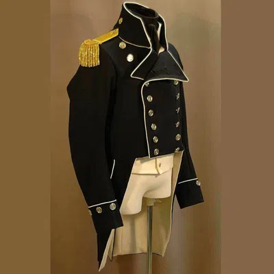 Pre-owned Handmade Men's British Royal Navy Lieutenant Undress Military Jacket In Black