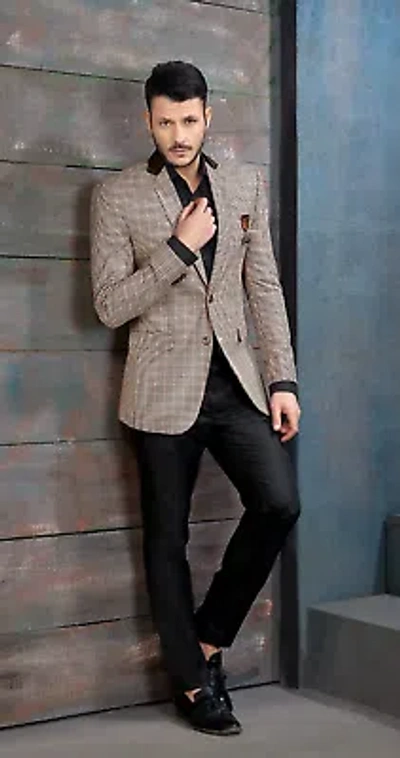 Pre-owned Handmade Men Brown Check Suit Stylish Designer Grooms Wedding Dinner Suits (coat+pants) In Brown And Black (same As Image)