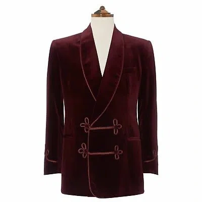 Pre-owned Handmade Men Burgundy Smoking Jackets Designer Wedding Party Wear Blazers Coats Uk In Red