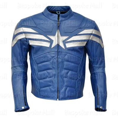 Pre-owned Handmade Men's Captain America Winter Soldier Biker Leather Jacket Safety Armour-760 In Blue