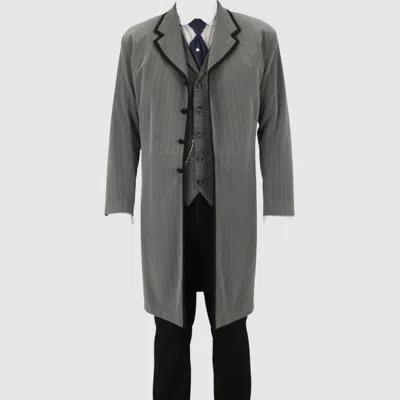 Pre-owned Handmade Men's Carrington Frock Coat, A Superb Show Of Wool Coat In Gray